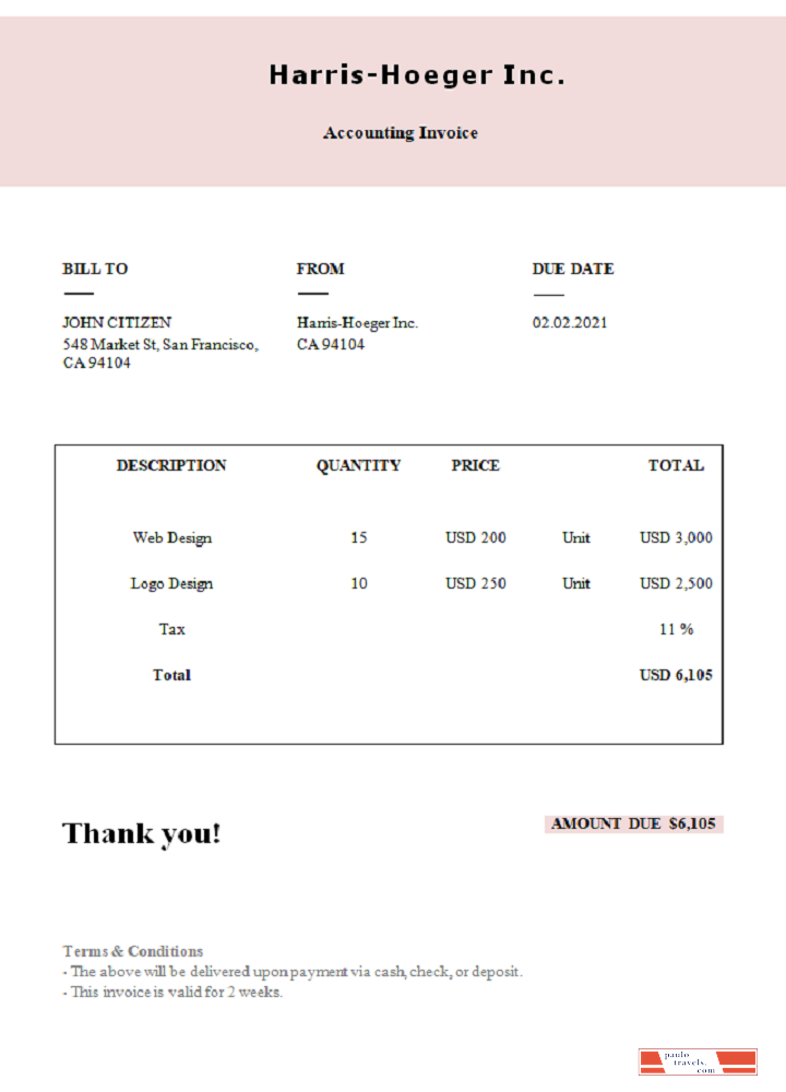 USA Harris Hoeger Inc. invoice PSD template